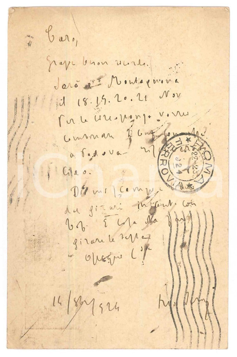 Autografo originale 1924 ROMA Padre Giovanni SEMERIA in visita a Montagnana  AUTOGRAFO 1