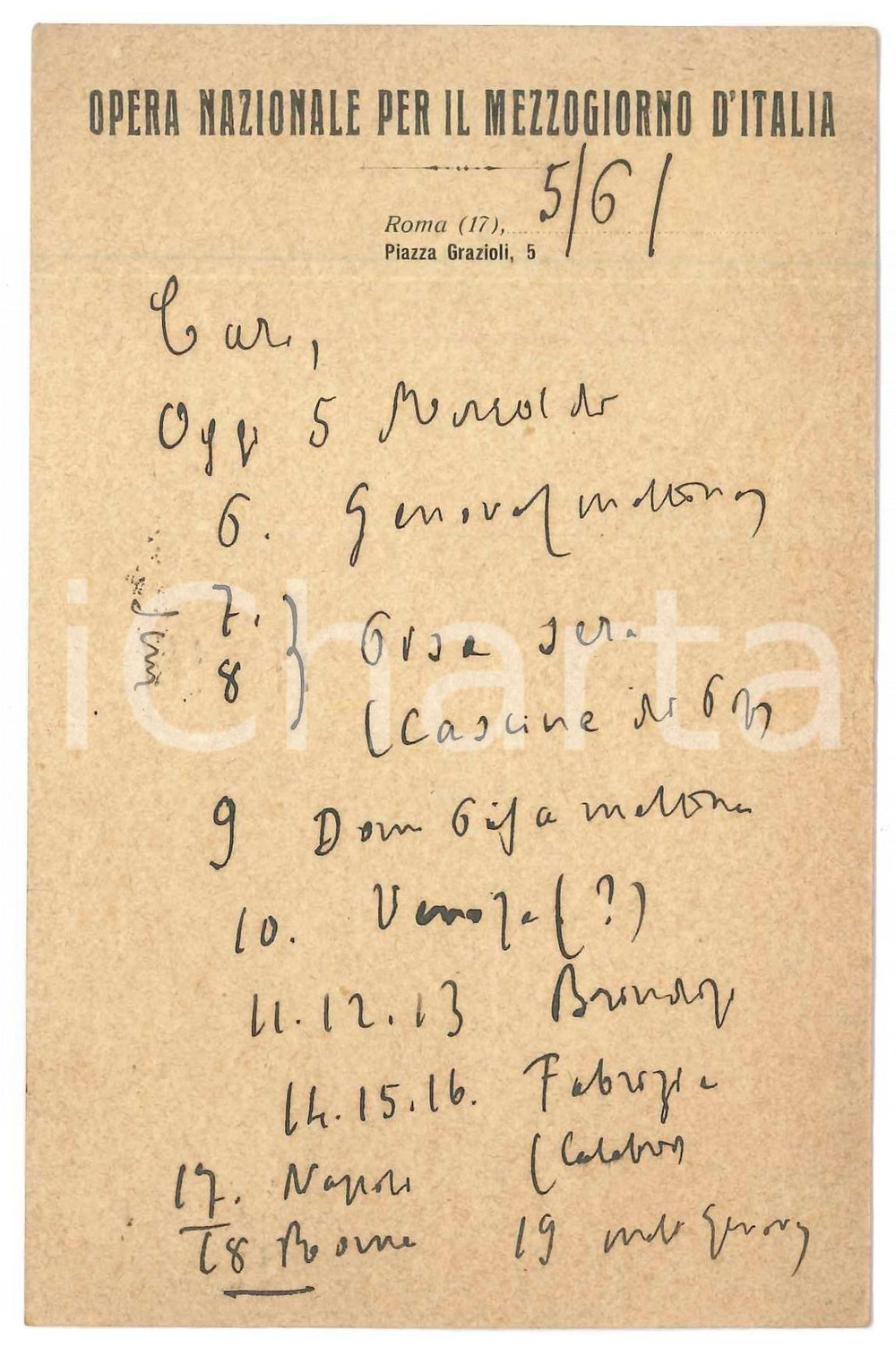 Autografo originale 1929 ROMA Padre Giovanni SEMERIA  Opera Nazionale Mezzogiorno  AUTOGRAFO 1