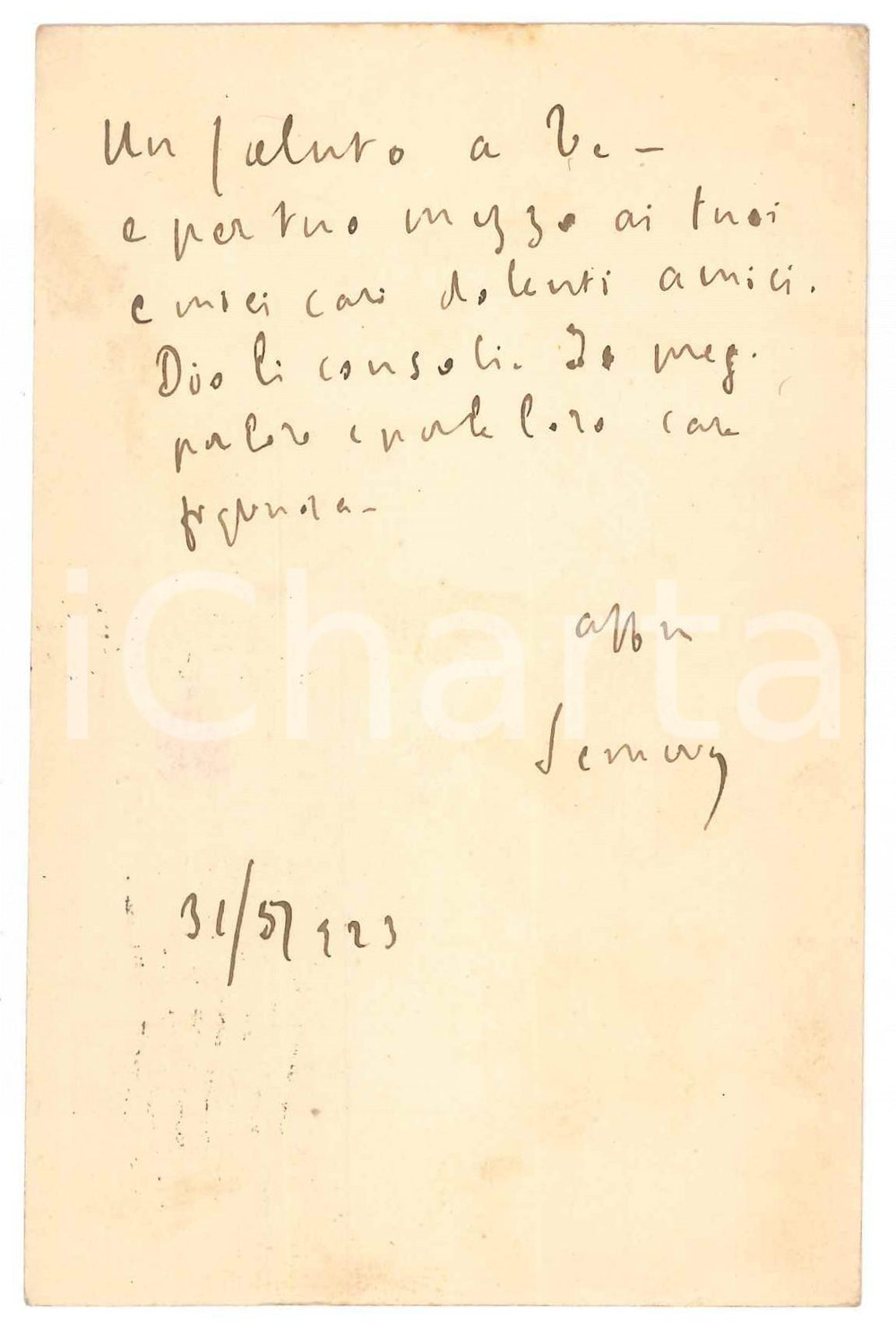 Autografo originale 1923 GENOVA Padre Giovanni SEMERIA  Cartolina di saluti  AUTOGRAFO 1