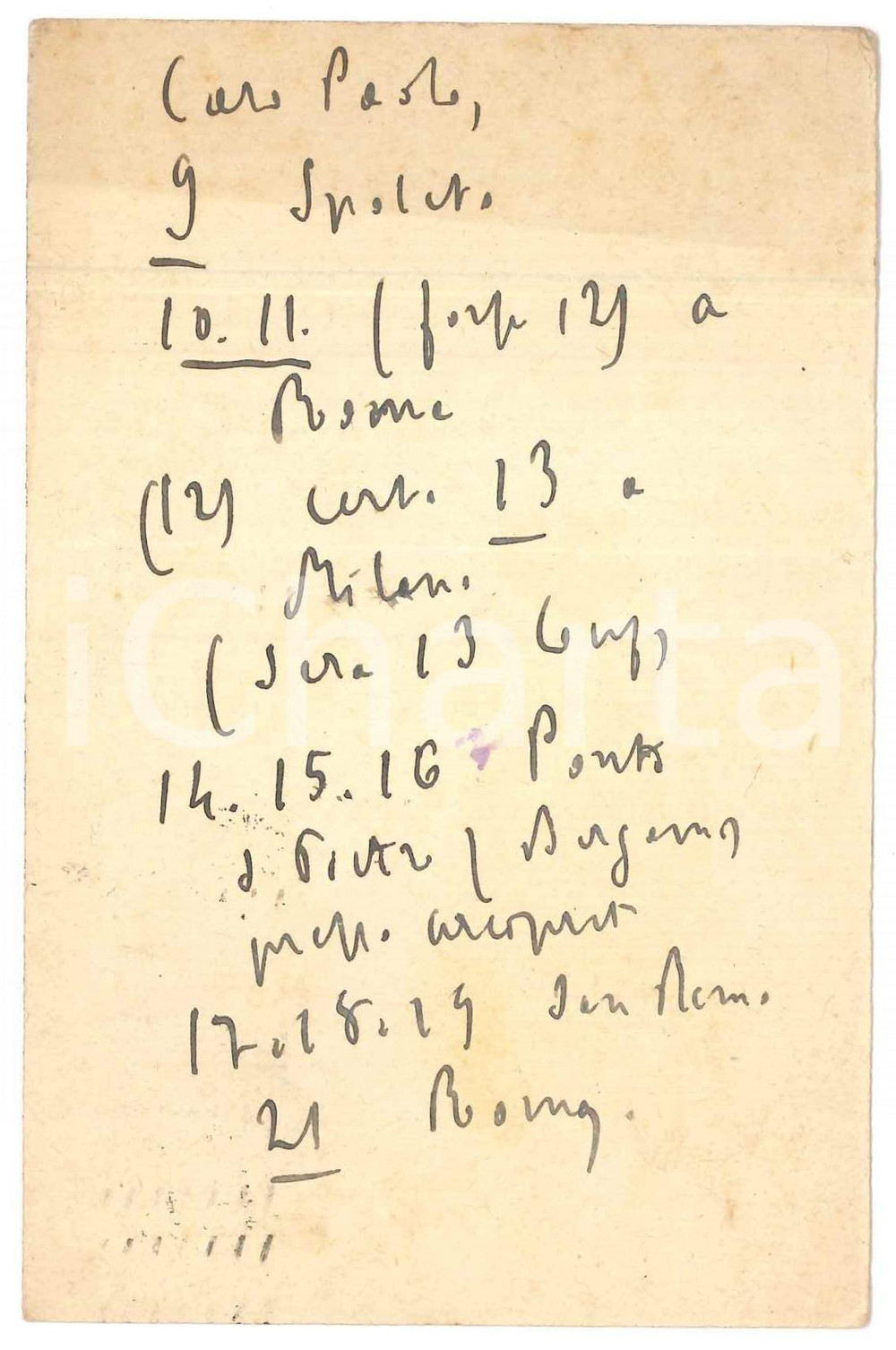 Autografo originale 1926 GENOVA Padre Giovanni SEMERIA  Calendario conferenze  AUTOGRAFO 1