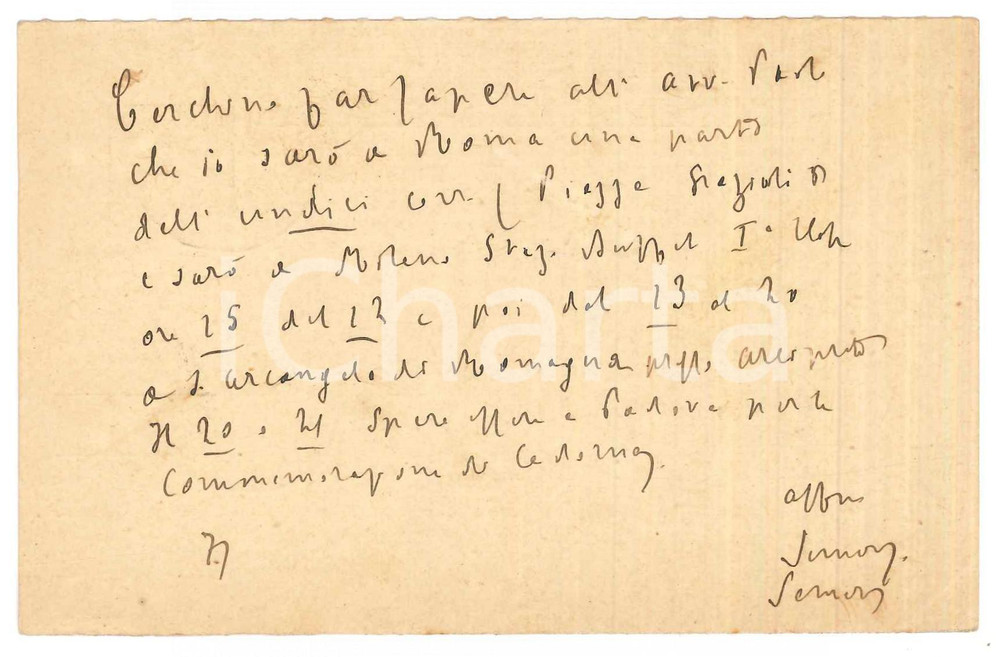 Autografo originale 1929 REGGIO CALABRIA Padre Giovanni SEMERIA  Conferenza a Roma  AUTOGRAFO 1