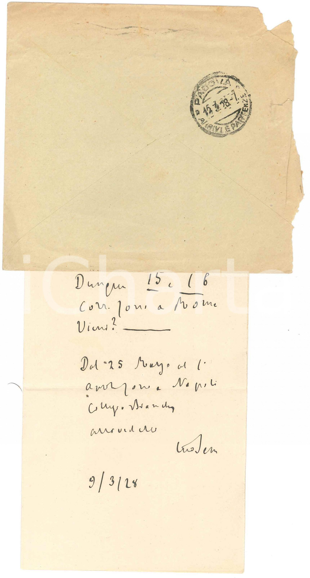 Autografo originale 1928 TRIESTE Lettera padre Giovanni SEMERIA  Appuntamento a Roma AUTOGRAFO 1