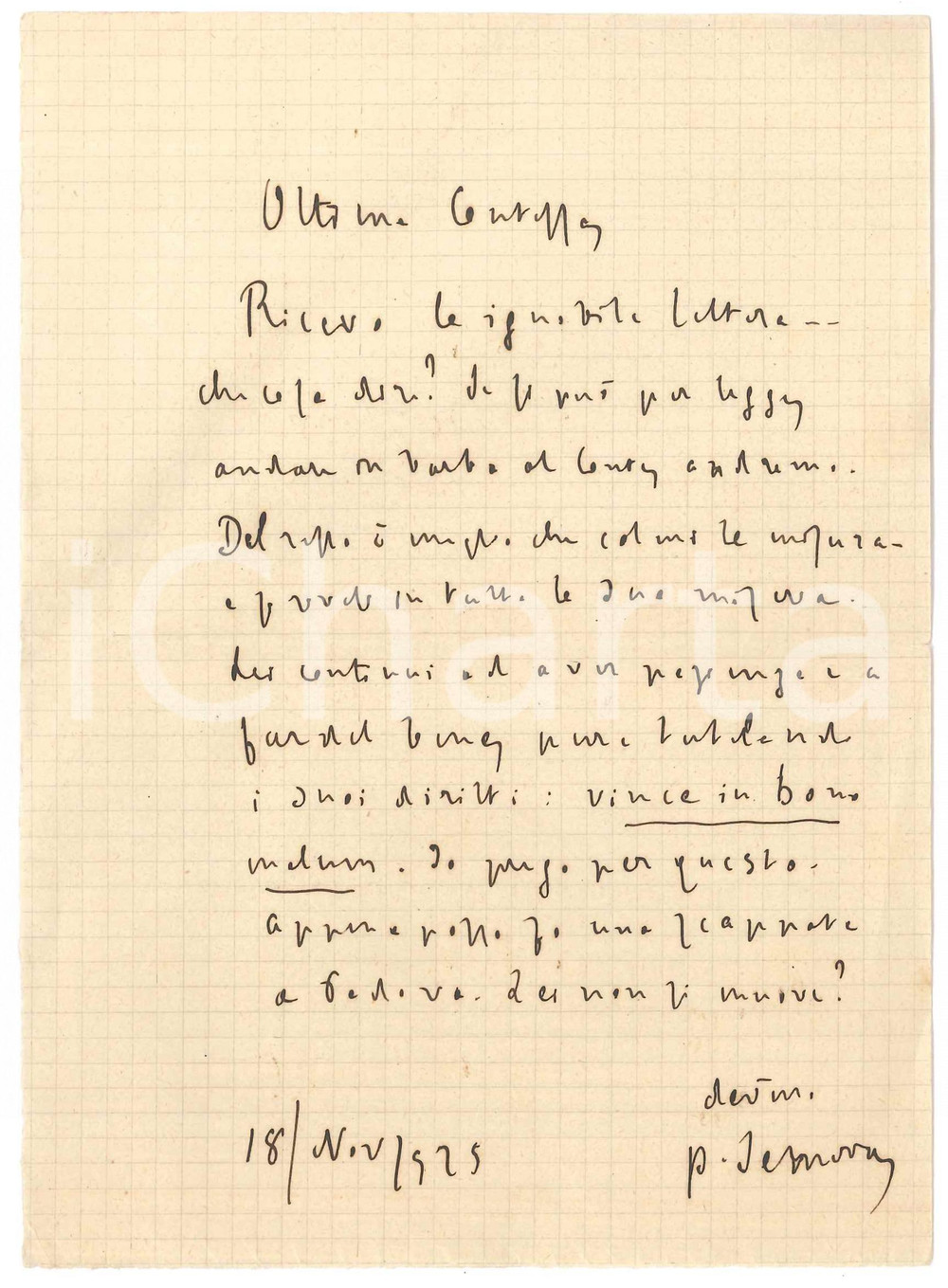 Autografo originale 1925 s. l.  Lettera padre Giovanni SEMERIA Continui a fare del bene AUTOGRAFO 1
