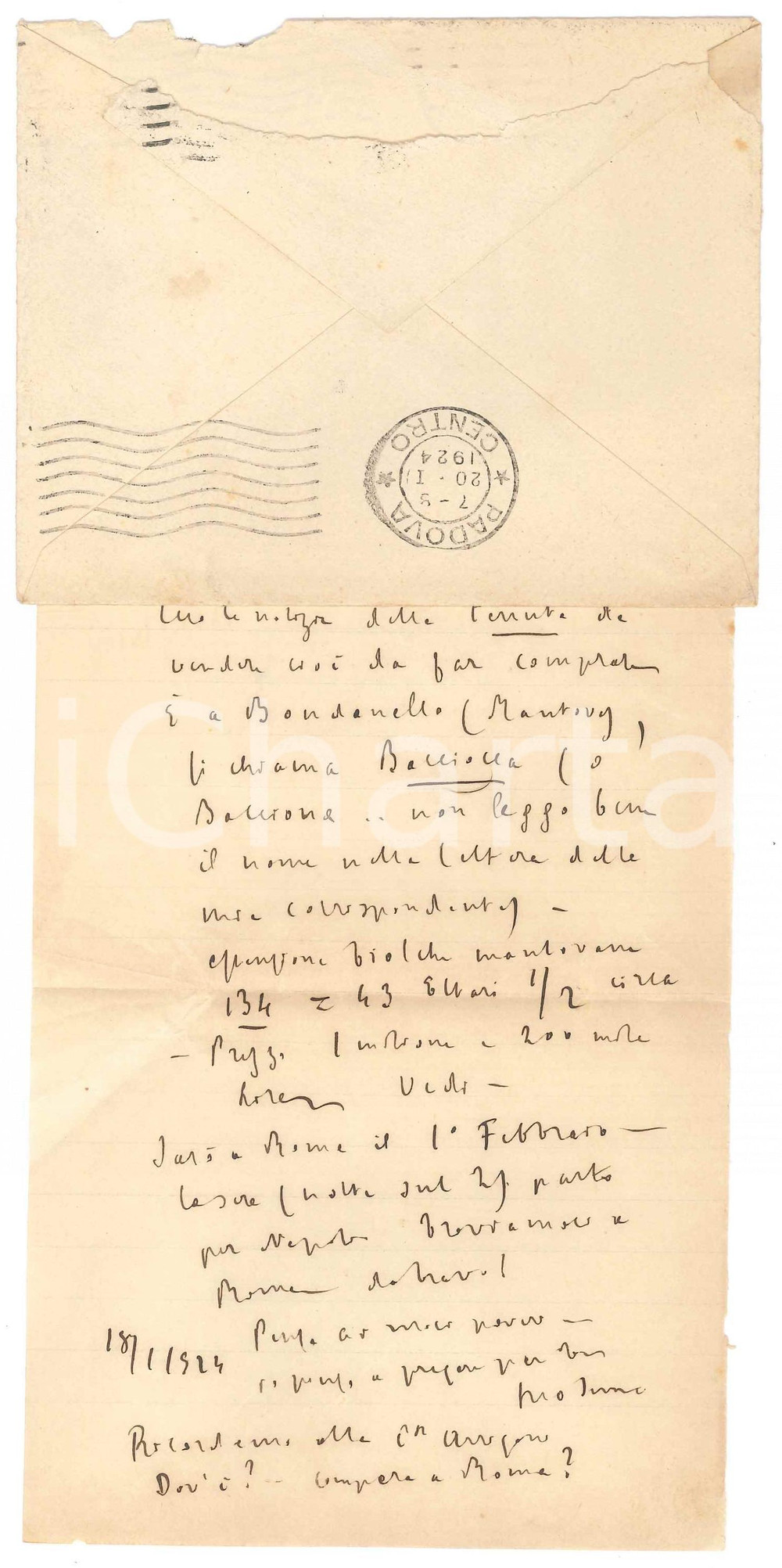 Autografo originale 1924 PADOVA Padre Giovanni SEMERIA  Appuntamento a Roma AUTOGRAFO 1