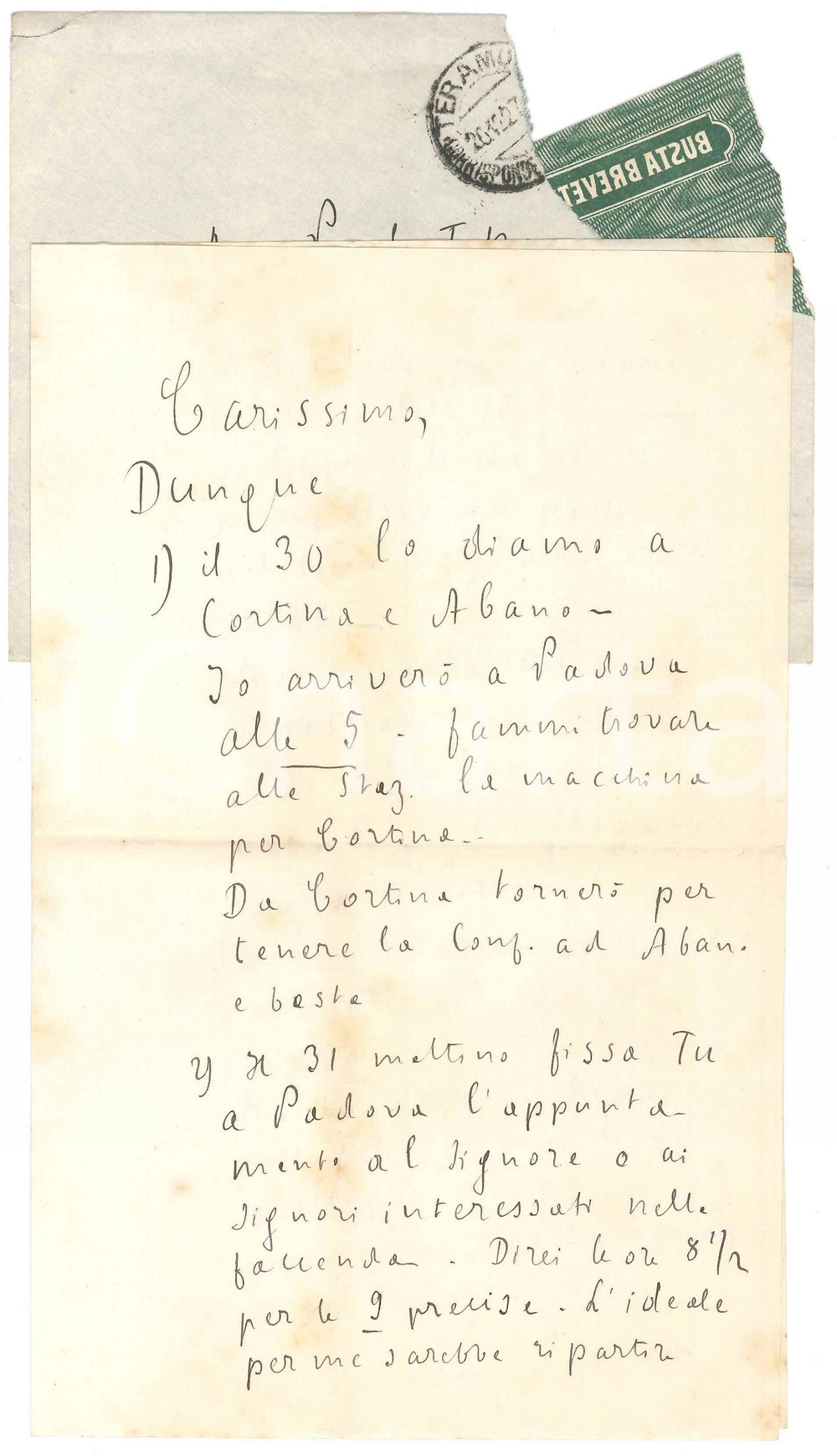 Autografo originale 1927 TERAMO Lettera padre Giovanni SEMERIA per incontro a Padova  AUTOGRAFO 1