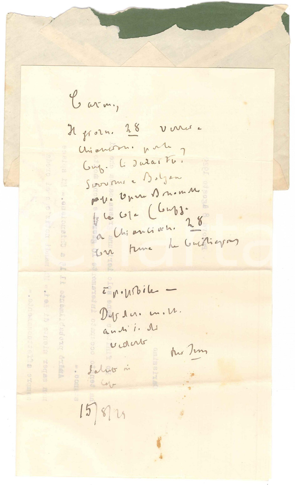 Autografo originale 1929 COURMAYEUR Padre Giovanni SEMERIA in partenza per Chianciano AUTOGRAFO 1