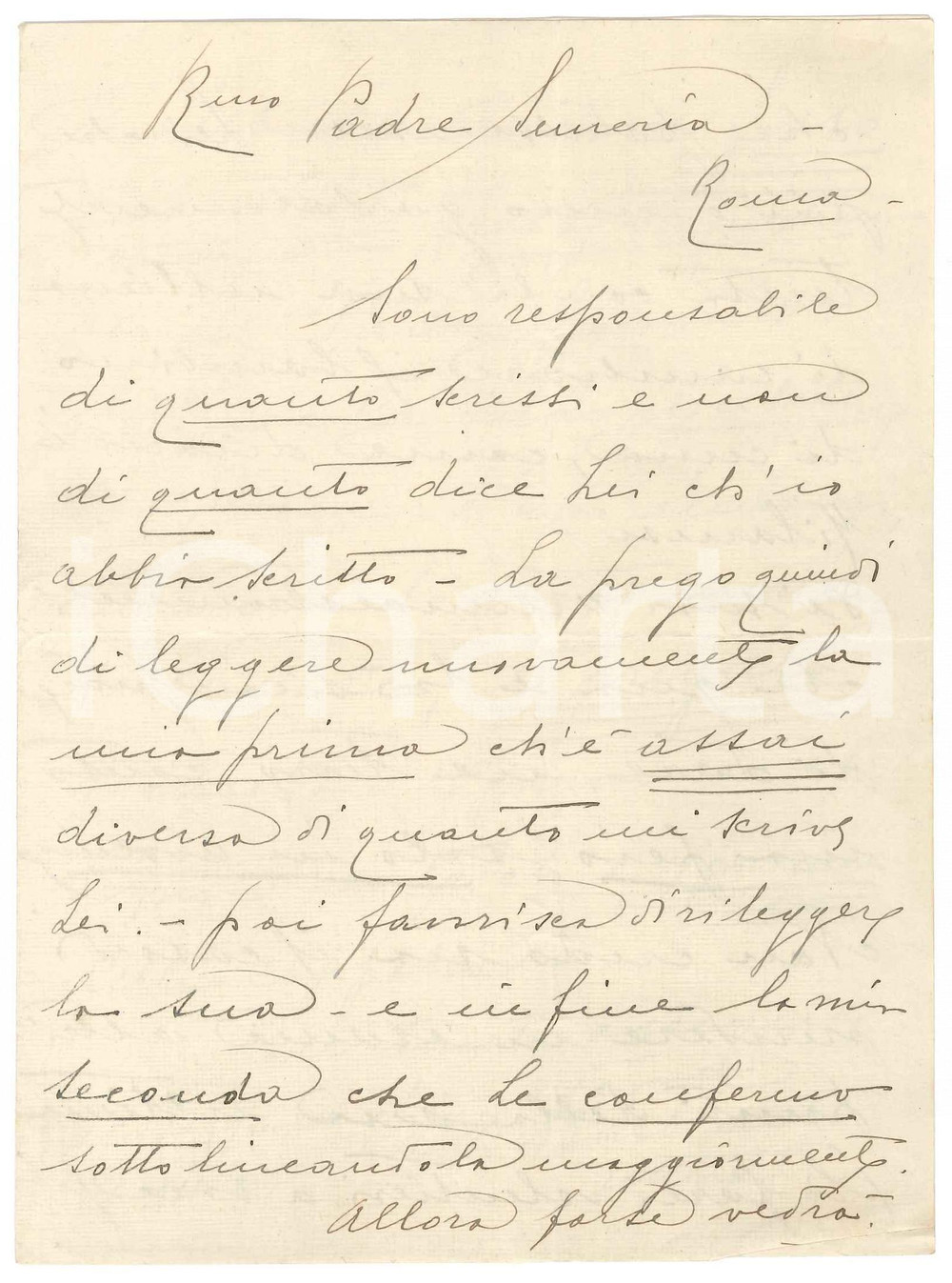 Autografo originale 1925 CA  ODDO DI MONSELICE Don Luigi BARBIERATO  Lettera a padre Semeria 1