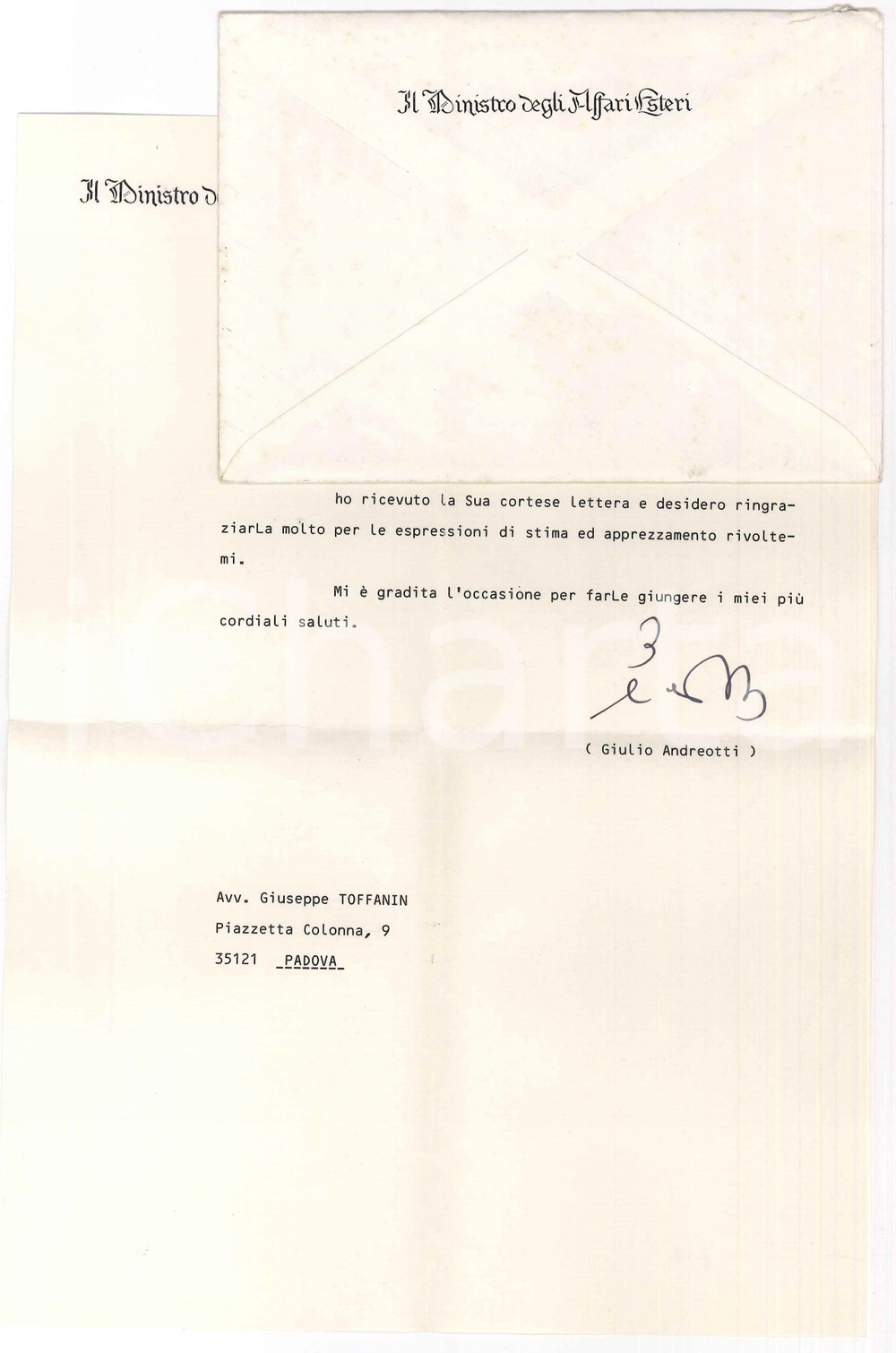 Autografo originale 1987 ROMA Lettera Giulio ANDREOTTI  Ministro Affari Esteri  AUTOGRAFO 1