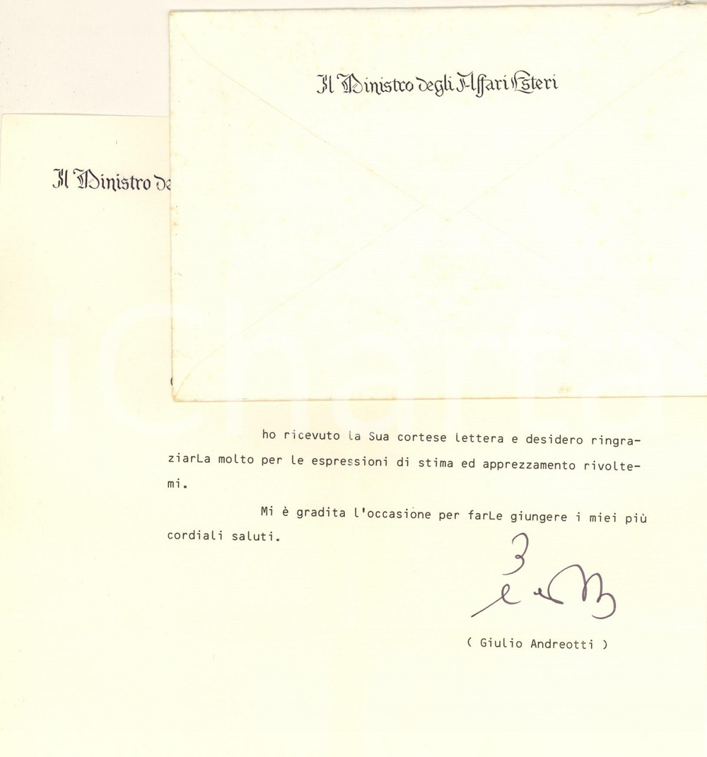 Autografo originale 1987 ROMA Lettera Giulio ANDREOTTI  Ministro Affari Esteri  AUTOGRAFO 1