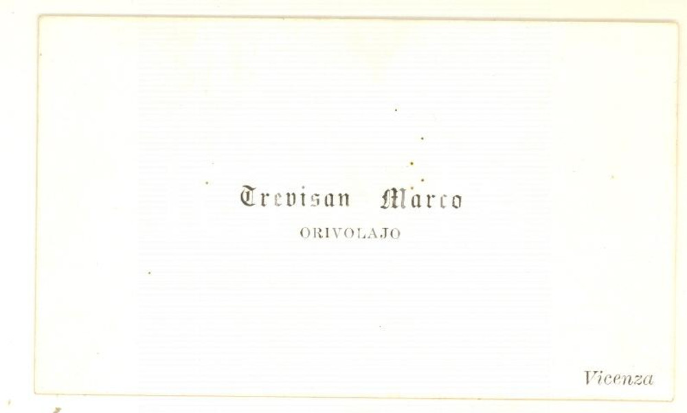Oggetto da collezione cartaceo 1890 ca VICENZA Marco TREVISAN orivolajo  Biglietto autografo 1