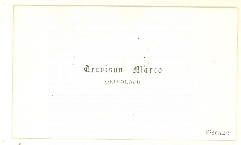 Oggetto da collezione cartaceo 1890 ca VICENZA Marco TREVISAN orivolajo  Biglietto autografo 1