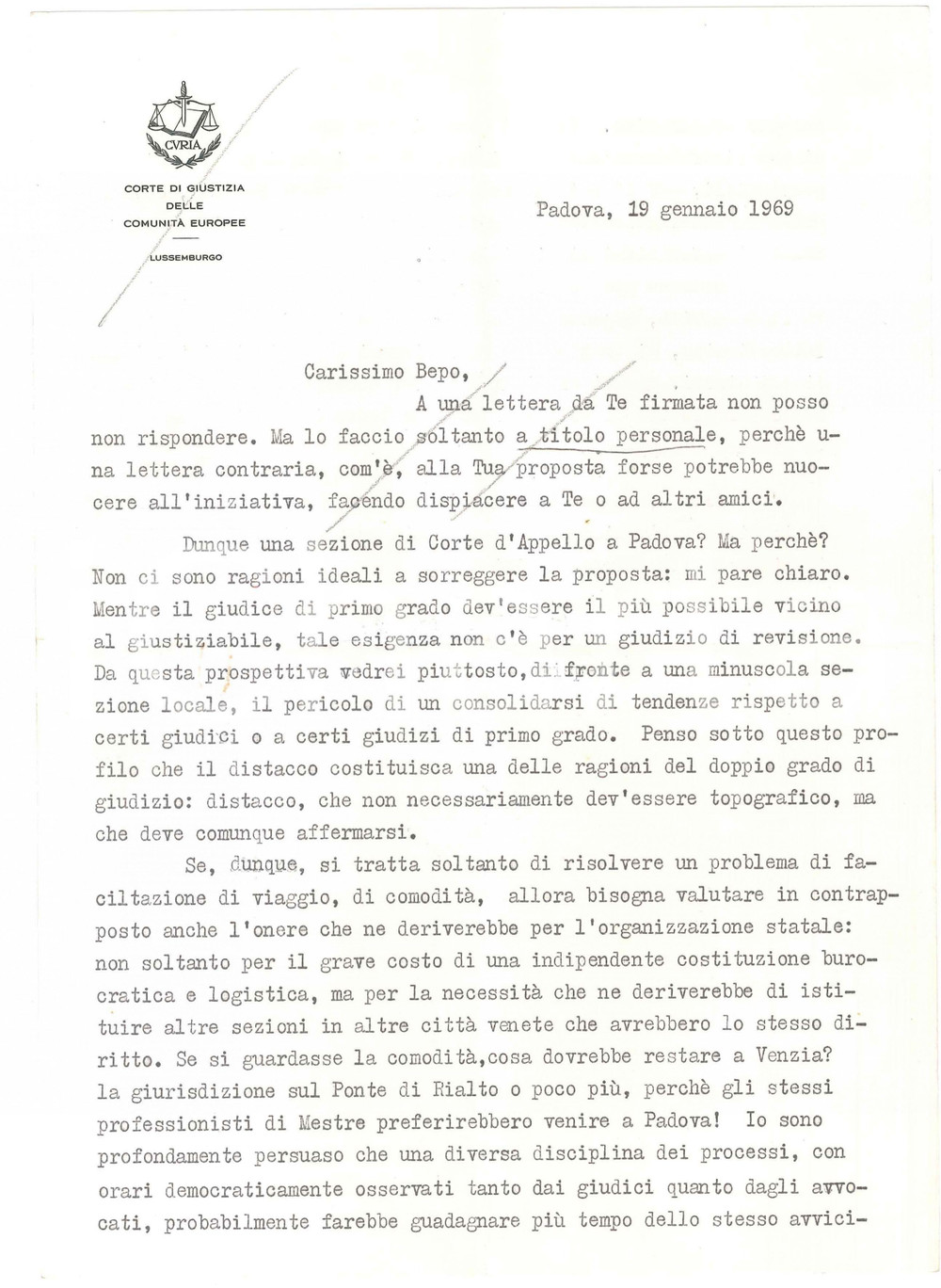 Autografo originale 1969 PADOVA Alberto TRABUCCHI contro nuova sezione di Corte d Appello Autografo 1