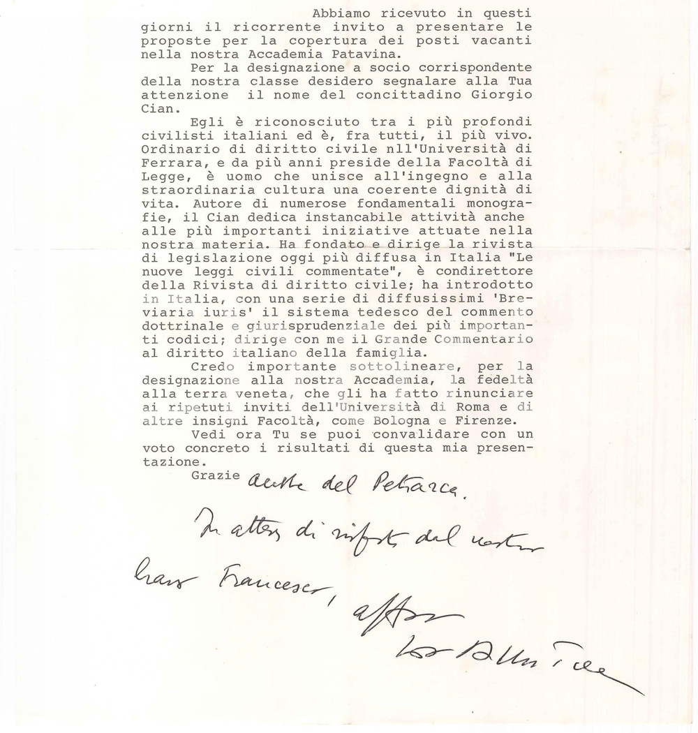 Autografo originale 1986 PADOVA Alberto TRABUCCHI  Invito a socio Accademia Patavina AUTOGRAFO 1