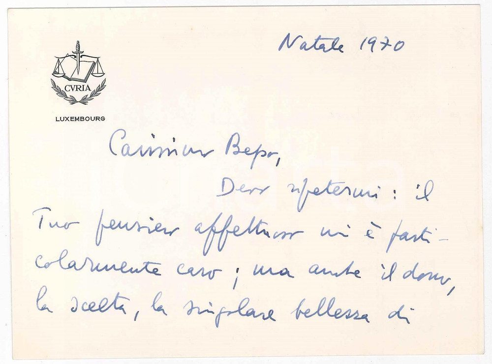 Autografo originale Natale 1970 LUSSEMBURGO Biglietto auguri prof. Alberto TRABUCCHI  Autografo 1