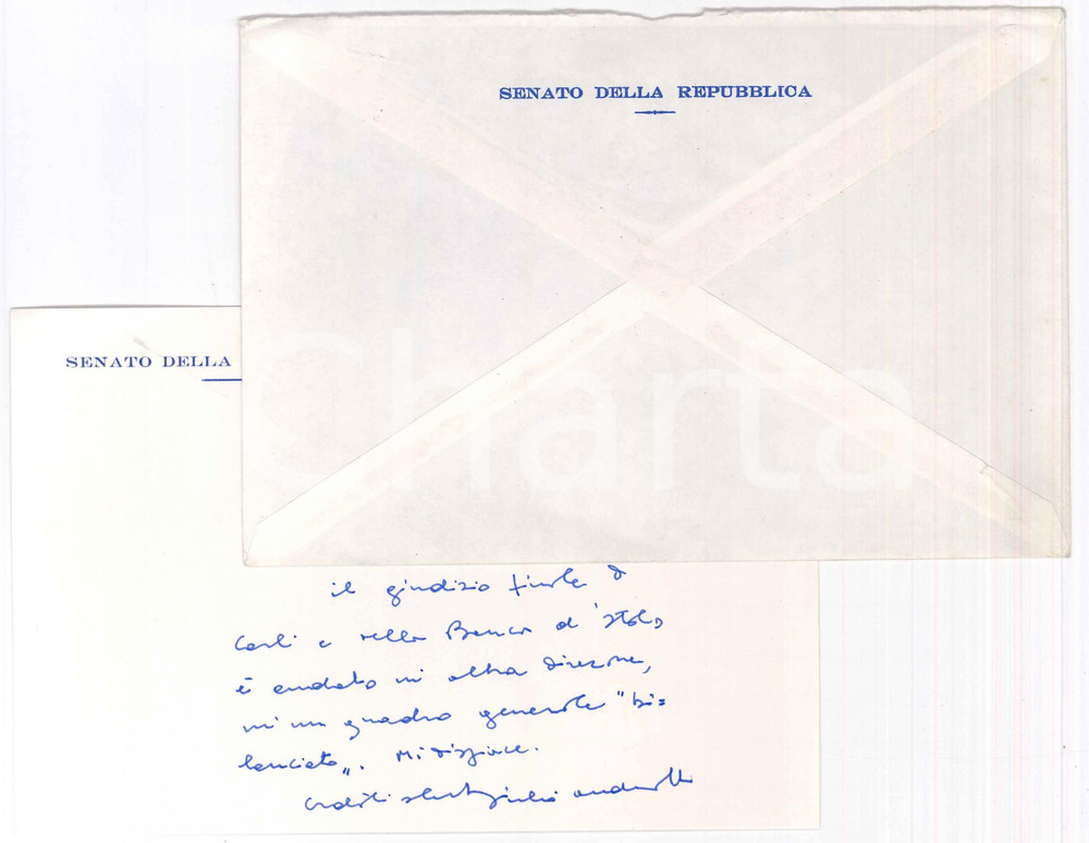 Autografo originale 1992 ROMA Senato della Repubblica  Giulio ANDREOTTI  Biglietto AUTOGRAFO 1
