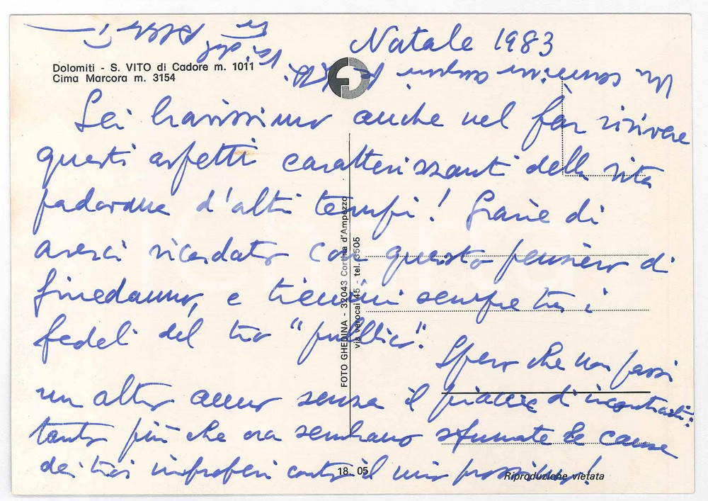 Autografo originale 1983 SAN VITO DI CADORE Alberto TRABUCCHI  Cartolina postale AUTOGRAFA 1