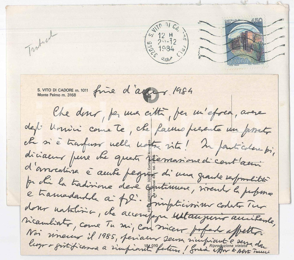Autografo originale 1984 SAN VITO DI CADORE Cartolina Alberto TRABUCCHI per doni natalizi Autografo 1