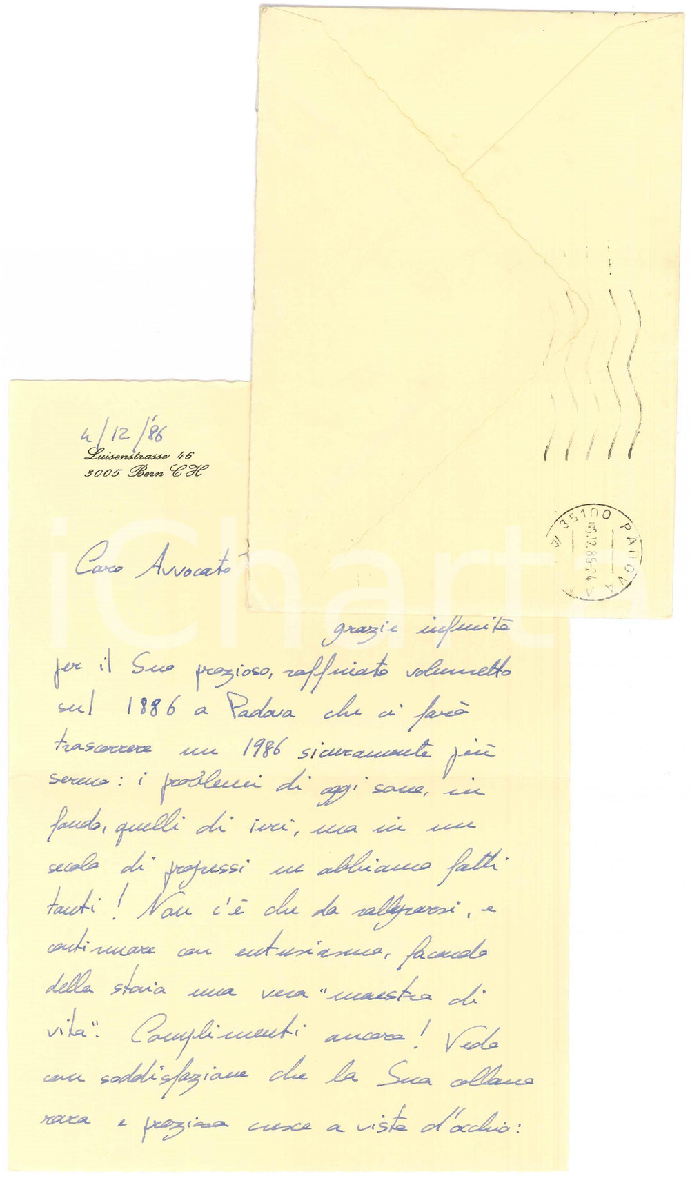 Autografo originale 1986 BERNA Lettera Margherita AZZI VISENTINI per volume ricevuto  Autografo 1