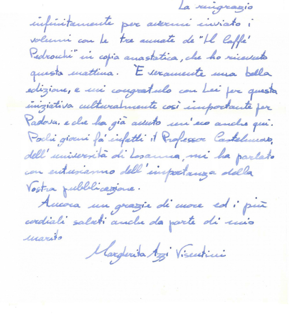 Autografo originale 1978 BERNA Lettera Margherita AZZI VISENTINI per volume ricevuto  Autografo 1