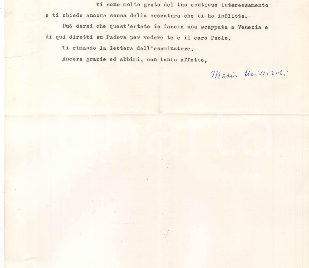 Autografo originale 1960 MILANO Corriere della Sera  Lettera Mario MISSIROLI  AUTOGRAFO 1