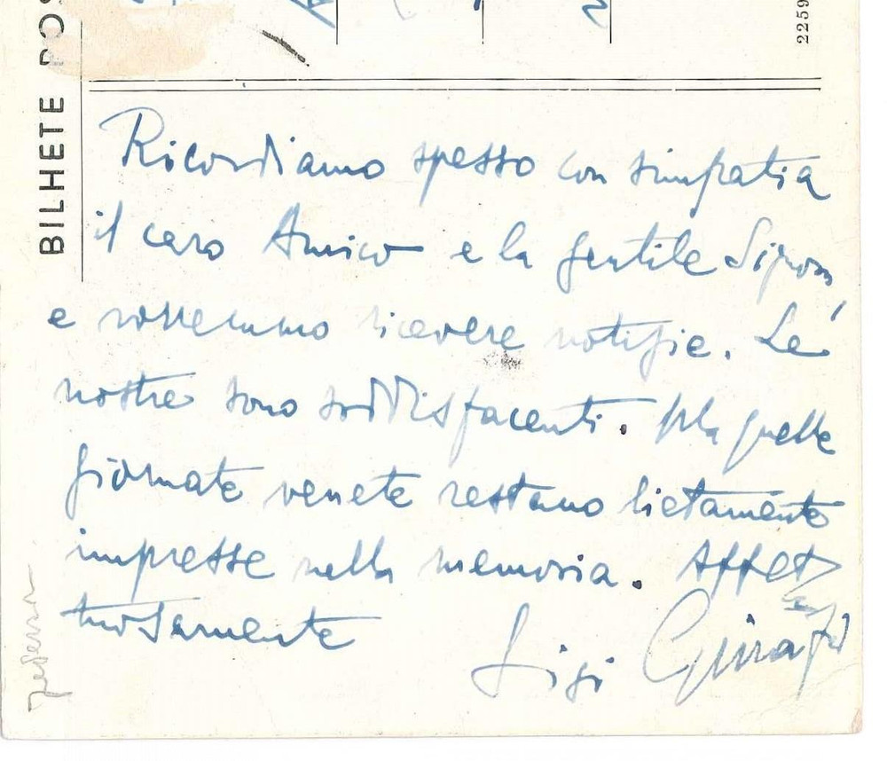 Autografo originale 1949 ESTORIL PORTUGAL Luigi FEDERZONI  Cartolina postale AUTOGRAFA 1