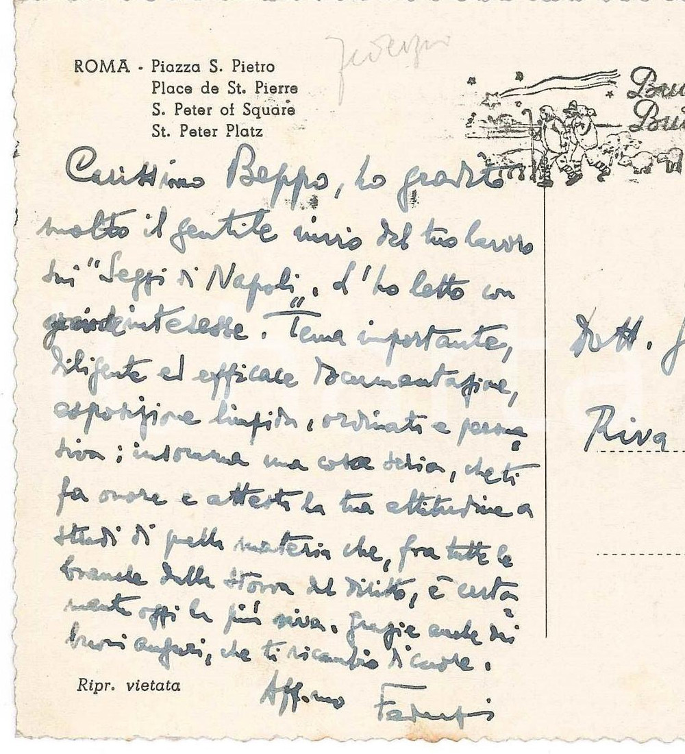 Autografo originale 1956 ROMA Luigi FEDERZONI ringrazia per opera su Napoli  Cartolina AUTOGRAFA 1