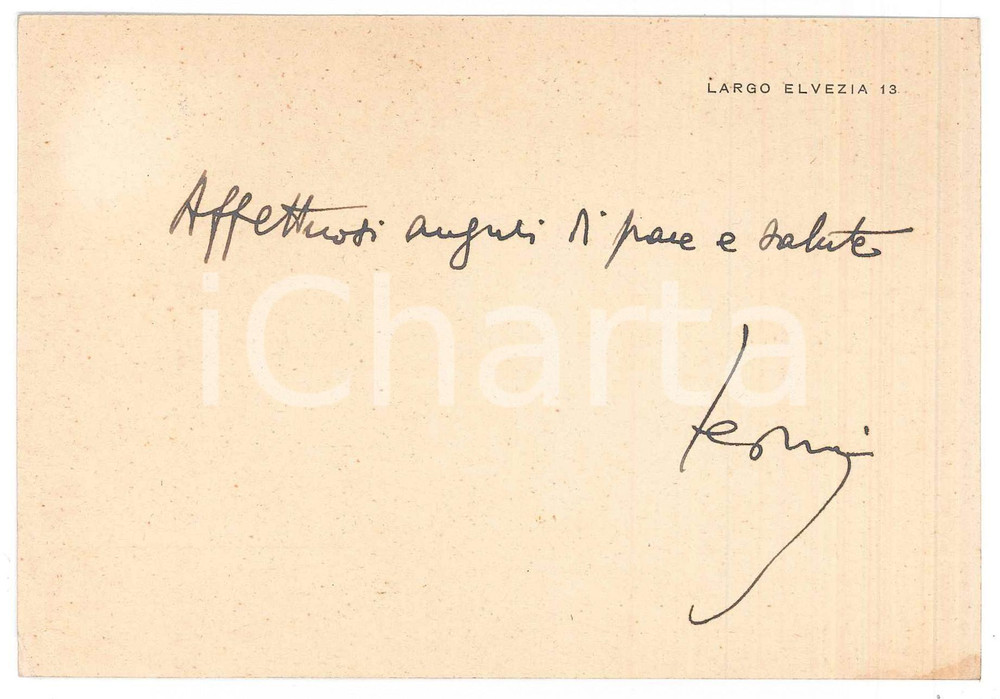 Autografo originale 1955 ca ROMA Luigi FEDERZONI  Cartolina postale auguri  AUTOGRAFO 1