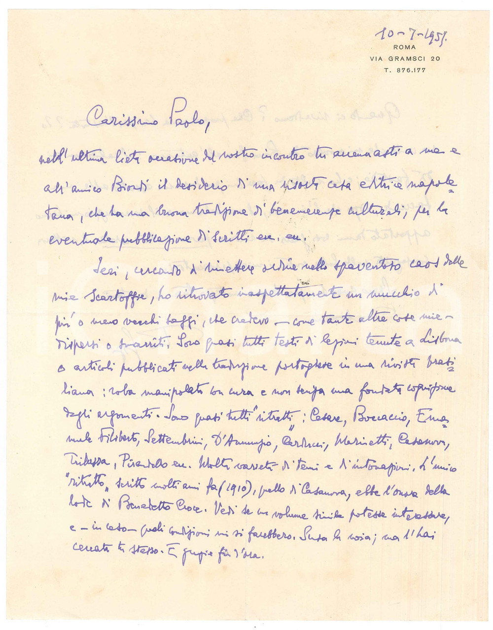 Autografo originale 1955 ROMA Luigi FEDERZONI ritrova lezioni tenute a Lisbona  Lettera AUTOGRAFA 1