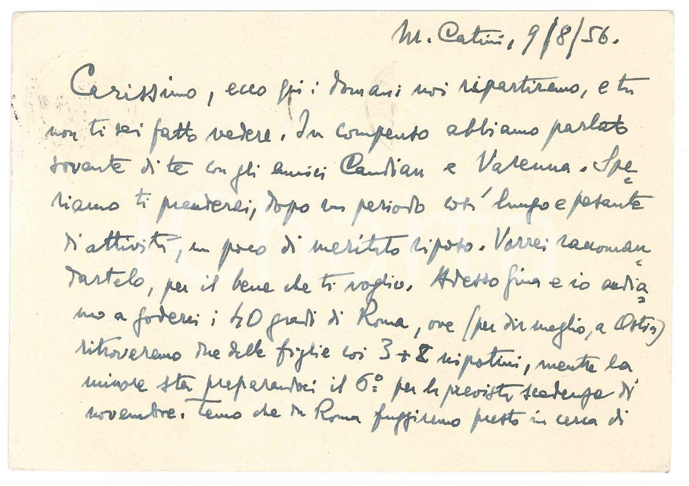 Autografo originale 1957 MONTECATINI Luigi FEDERZONI raccomanda il riposo a un amico  AUTOGRAFO 1