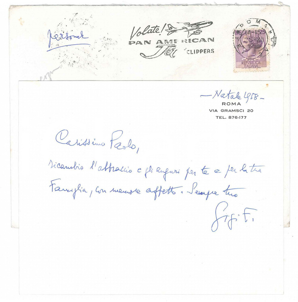Autografo originale Natale 1958 ROMA Luigi FEDERZONI a un amico  Biglietto di auguri AUTOGRAFO 1