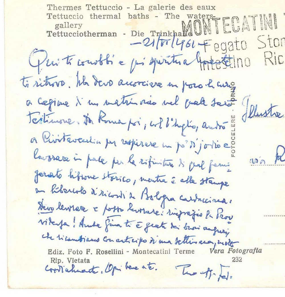 Autografo originale 1961 MONTECATINI Luigi FEDERZONI lavora a un librone storico  AUTOGRAFO 1