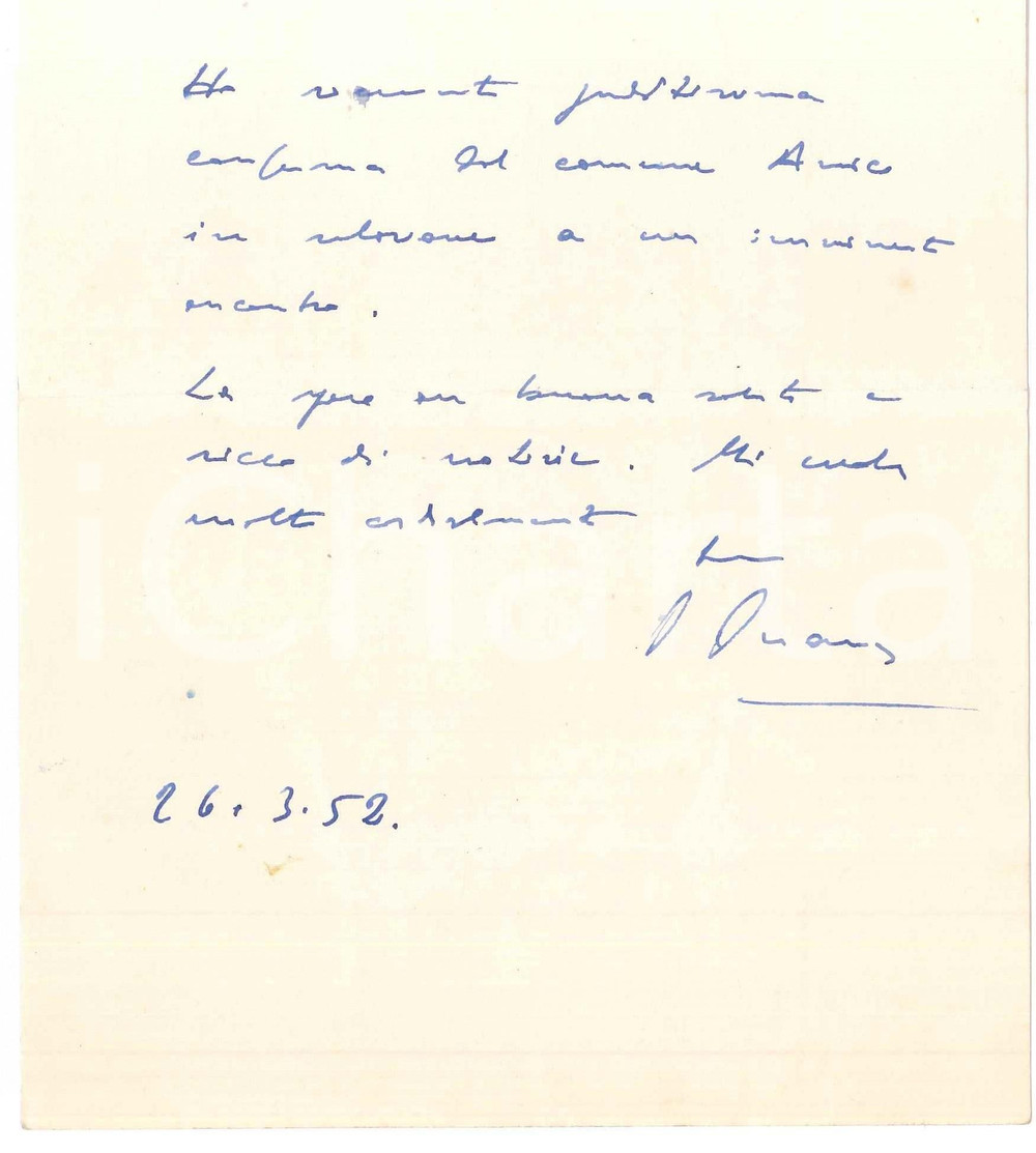 Autografo originale 1952 TORINO Lettera Giulio EINAUDI per appuntamento con amici Autografo 1