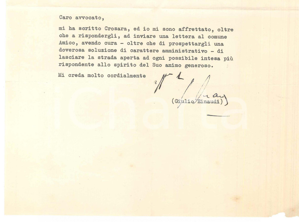 1953 TORINO Lettera Giulio EINAUDI a un avvocato per accordo *Autografo