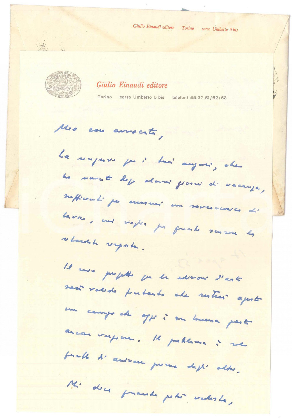 Autografo originale 1953 TORINO Giulio EINAUDI e un progetto di edizioni d arte Autografo 1