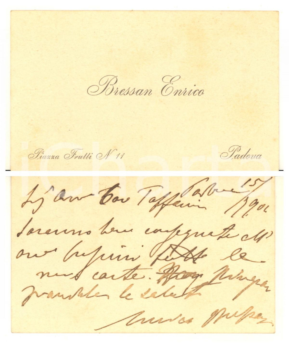 Oggetto da collezione cartaceo 1904 PADOVA Enrico BRESSAN  Biglietto da visita autografo 1