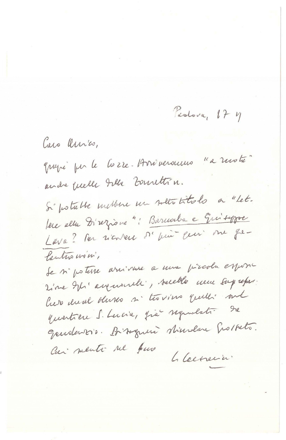 Autografo originale 1975 ca PADOVA Lino LAZZARINI prepara bozze di un lavoro Autografo 1
