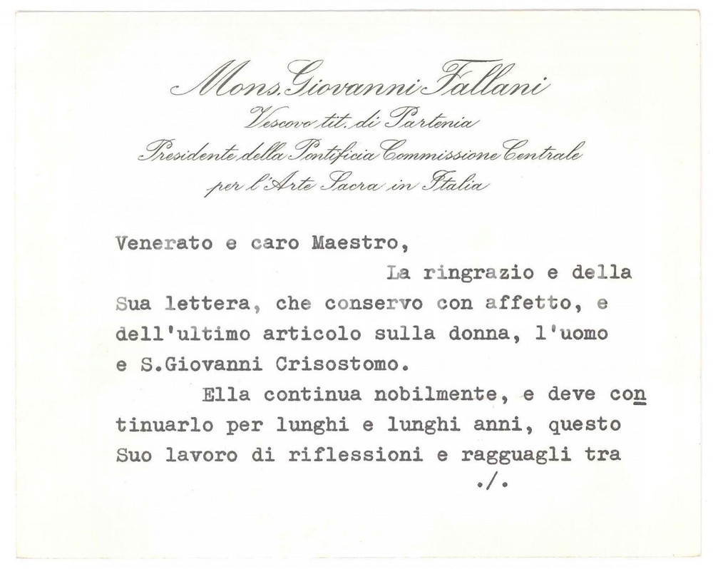 Autografo originale 1974 ROMA Mons. Giovanni FALLANI e il suo Dante autobiografico Autografo 1