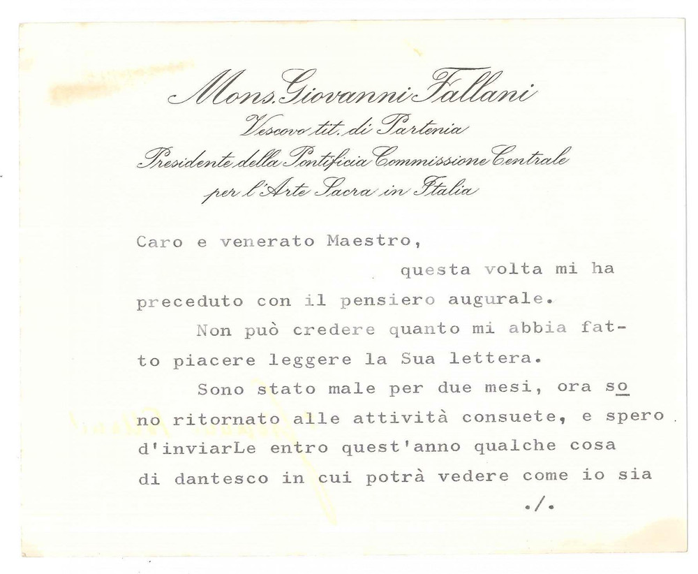Autografo originale 1980 ca ROMA Mons. Giovanni FALLANI prepara lavoro dantesco Biglietto autografo 1