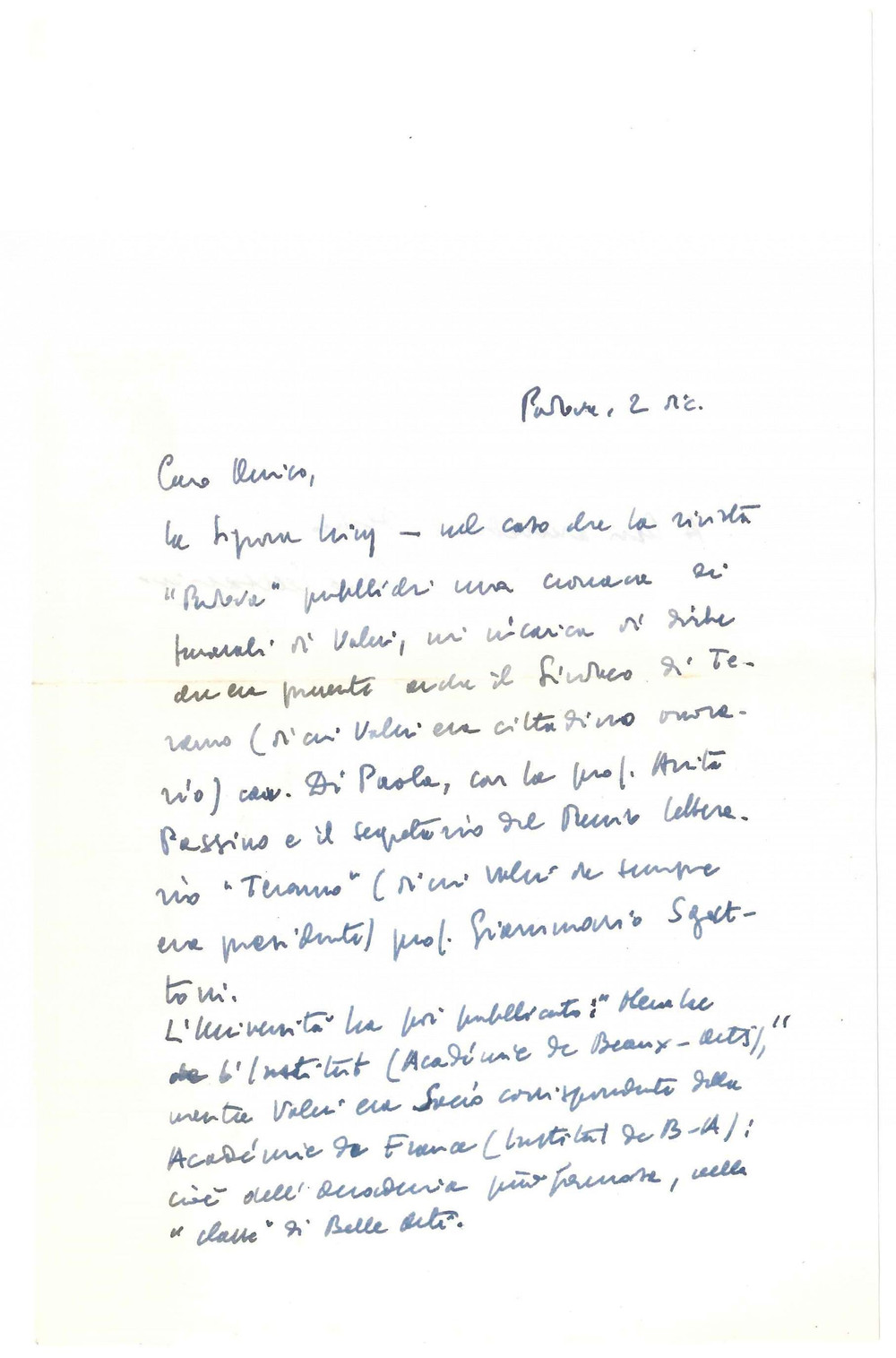 1980 ca PADOVA Lettera Lino LAZZARINI su commemorazione Diego Valeri *Autografo Lettera autografa.PAGINE: 1 (2 facciate) FAIR/discreto piegature d'epoca  originale e autentica 1