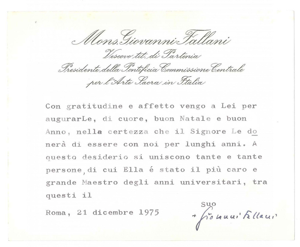 Autografo originale 1975 ROMA Mons. Giovanni FALLANI  Biglietto auguri Natale AUTOGRAFO 1