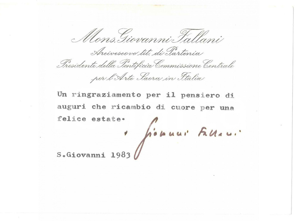 Autografo originale 1983 ROMA Biglietto don Giovanni FALLANI  Felice estate  Autografo 1