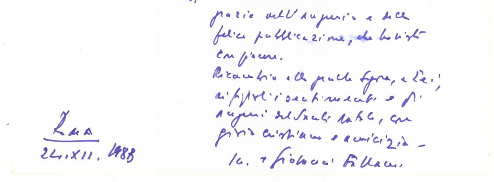 Autografo originale 1983 ROMA Biglietto don Giovanni FALLANI per ringraziamento e auguri  Autografo 1