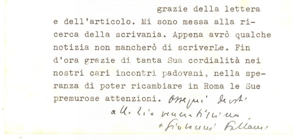 Autografo originale 1970 ca ROMA Mons. Giovanni FALLANI alla ricerca di una scrivania  AUTOGRAFO 1