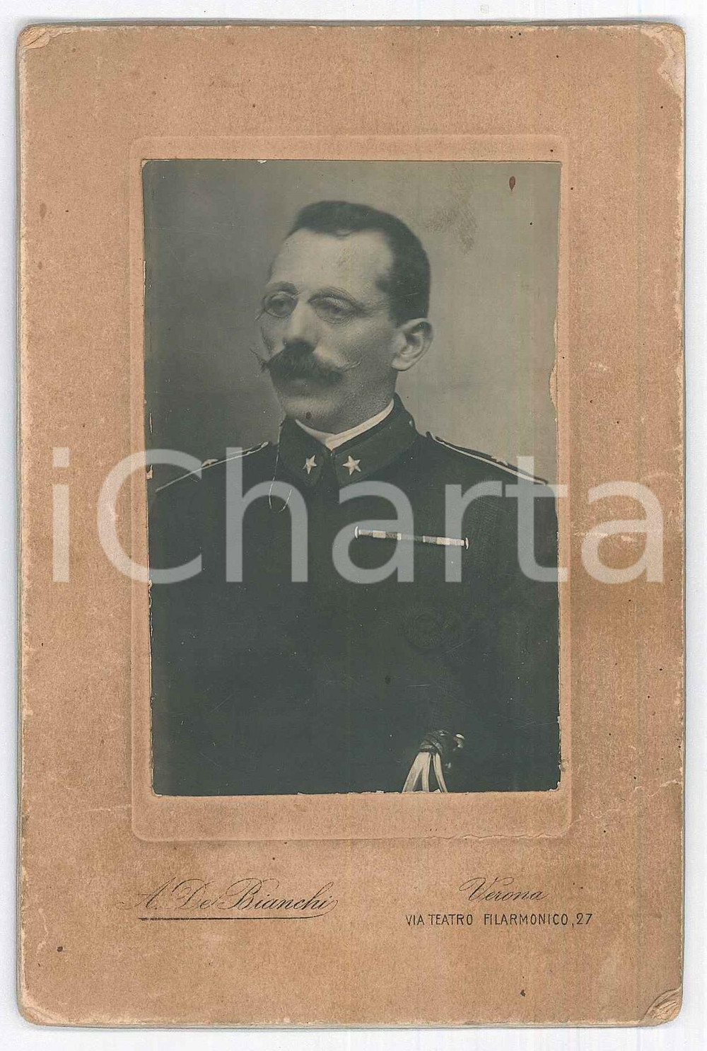 Fotografia d epoca originale 1900 ca VERONA  REGIO ESERCITO  Ufficiale Foto A. DE BIANCHI 10x14 cm 1