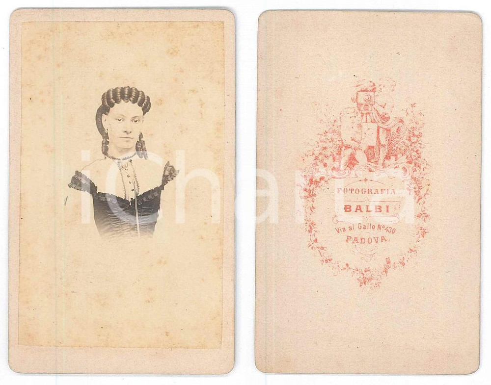 Fotografia d epoca originale 1870 ca GENOVA Giovane nobildonna in abito da sera  Busto Foto BALBI CDV 1