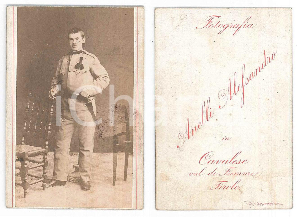 Fotografia d epoca originale 1900 ca CAVALESE  VAL DI FIEMME  Ufficiale austroungarico Foto ANELLI CDV 1