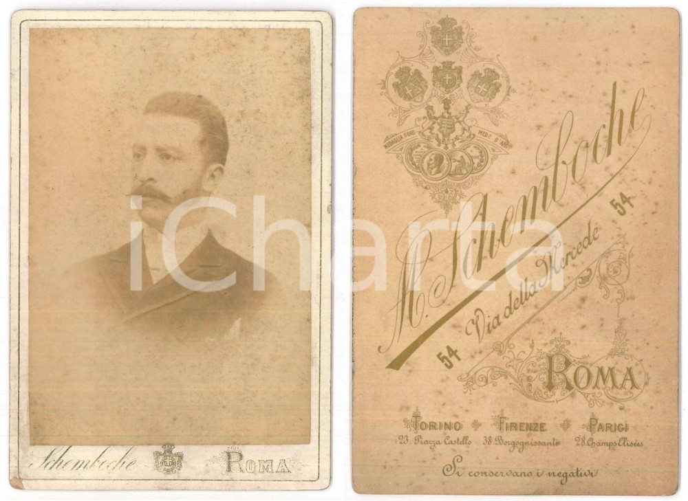 Fotografia d epoca originale 1890 ca ROMA Ritratto di giovane uomo  Busto  Foto SCHEMBOCHE 1