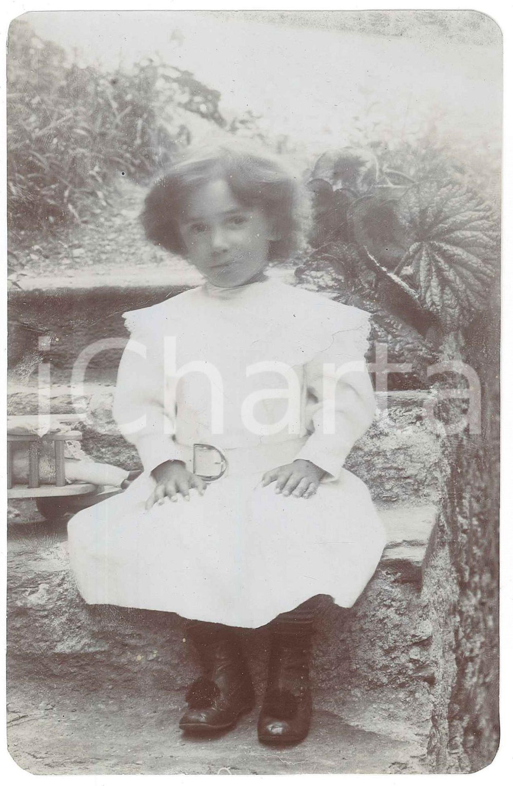 Fotografia d epoca originale 1900 ca COSTUME ITALIA Bambina seduta in un giardino  Foto 11x16 cm 1