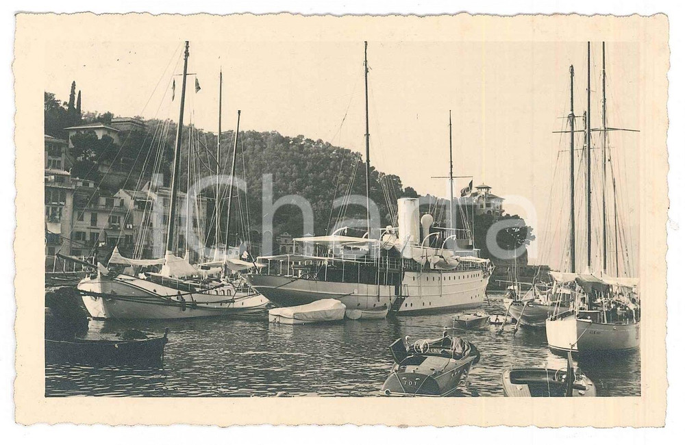 Fotografia d epoca originale 1950 ca PORTOFINO GE Barche ormeggiate Foto cartolina CASTELLI 1