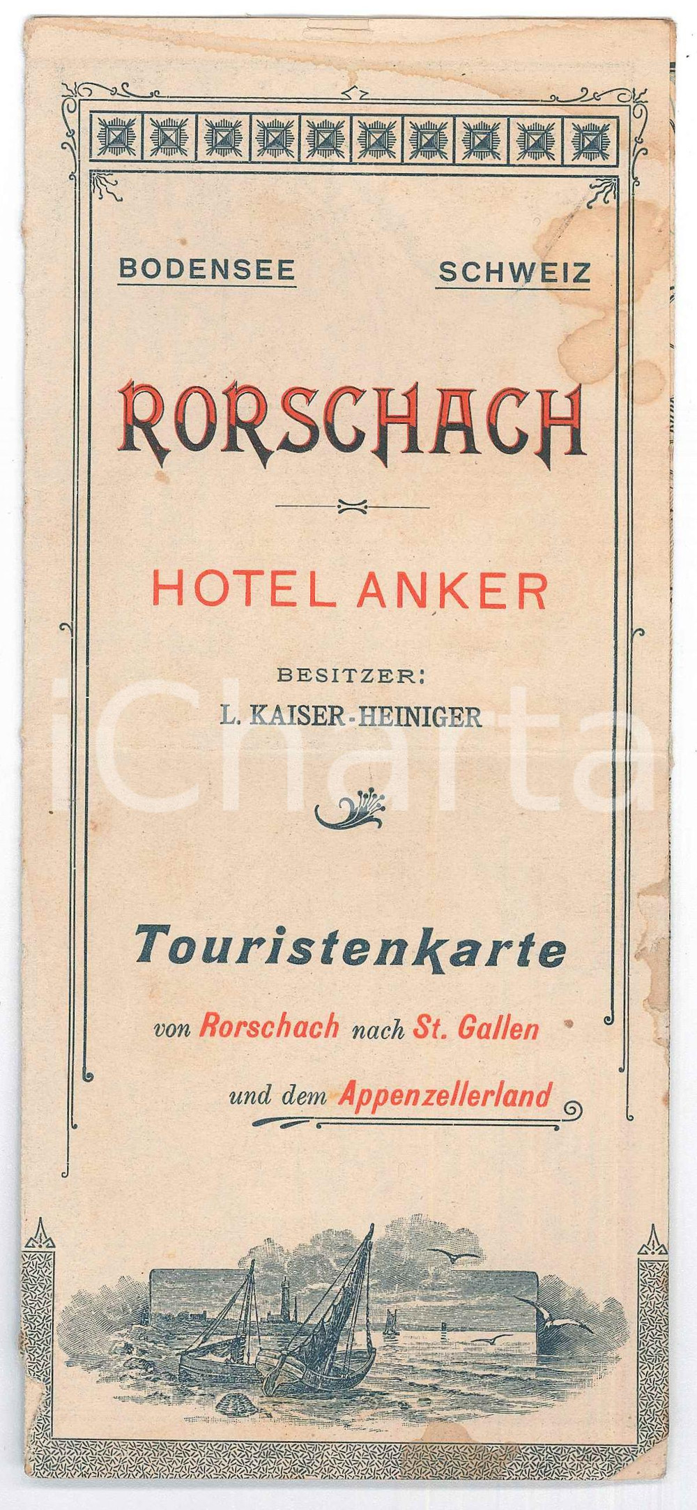 Materiale pubblicitario d’epoca 1910 ca SCHWEIZ BODENSEE  RORSCHACH  Hotel ANKER  Touristenkarte 1